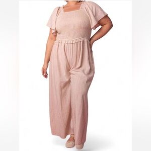 Ivy City Co Indie Jumpsuit Lavender Gingham Plus Size 1X Purple Romantic Ruffles